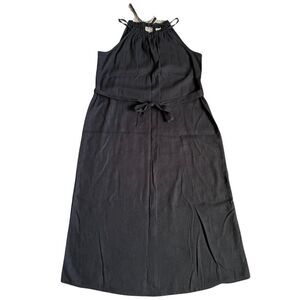 GAP Dress Womens M Black Linen Blend Halter Maxi Beach Summer Vacay